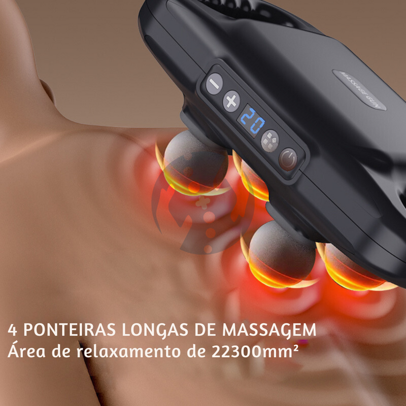 Square Gun - Pistola de Massagem Profissional Com 4 Ponteiras Simultâneas